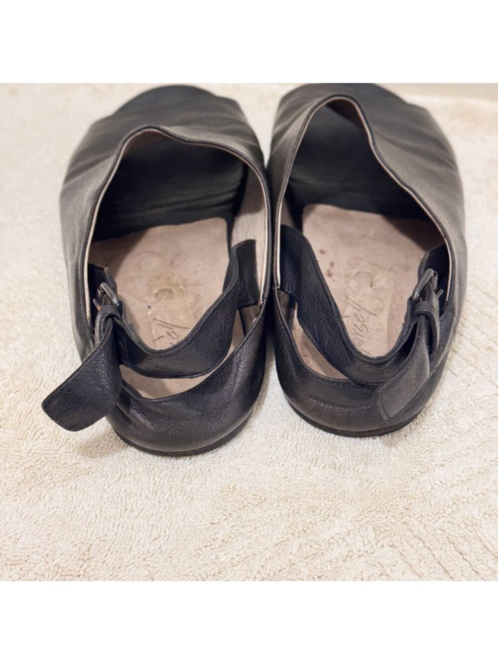 Marsèll Women Black Leather Slingback Flat Sandals Peep Toe Buckle Italy 10.5 - Picture 4 of 11